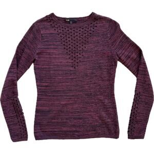 Maje Burgundy Black Cashmere Wool Blend Cut-out Mesh Sweater Size S